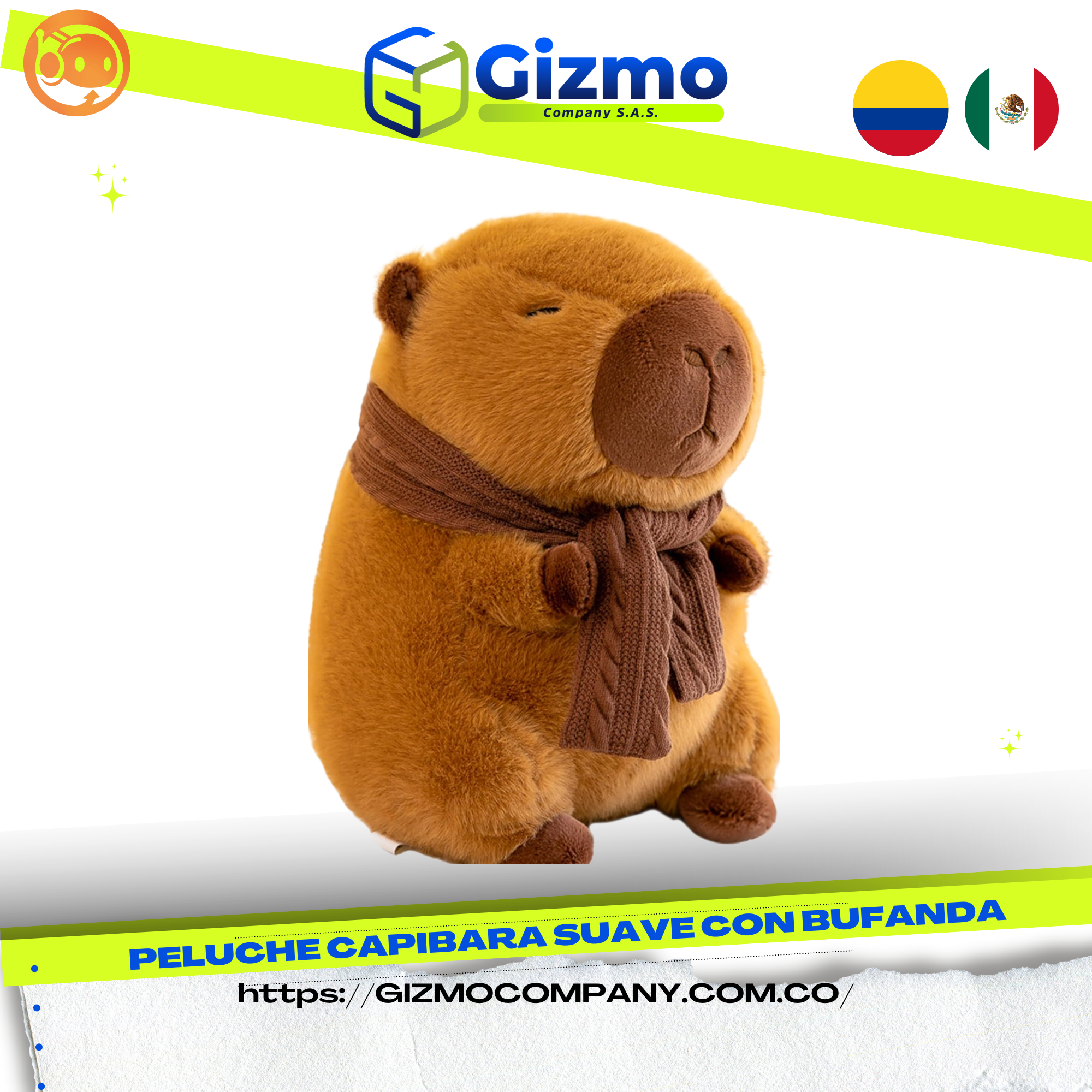 Peluche Capibara Suave Con Bufanda